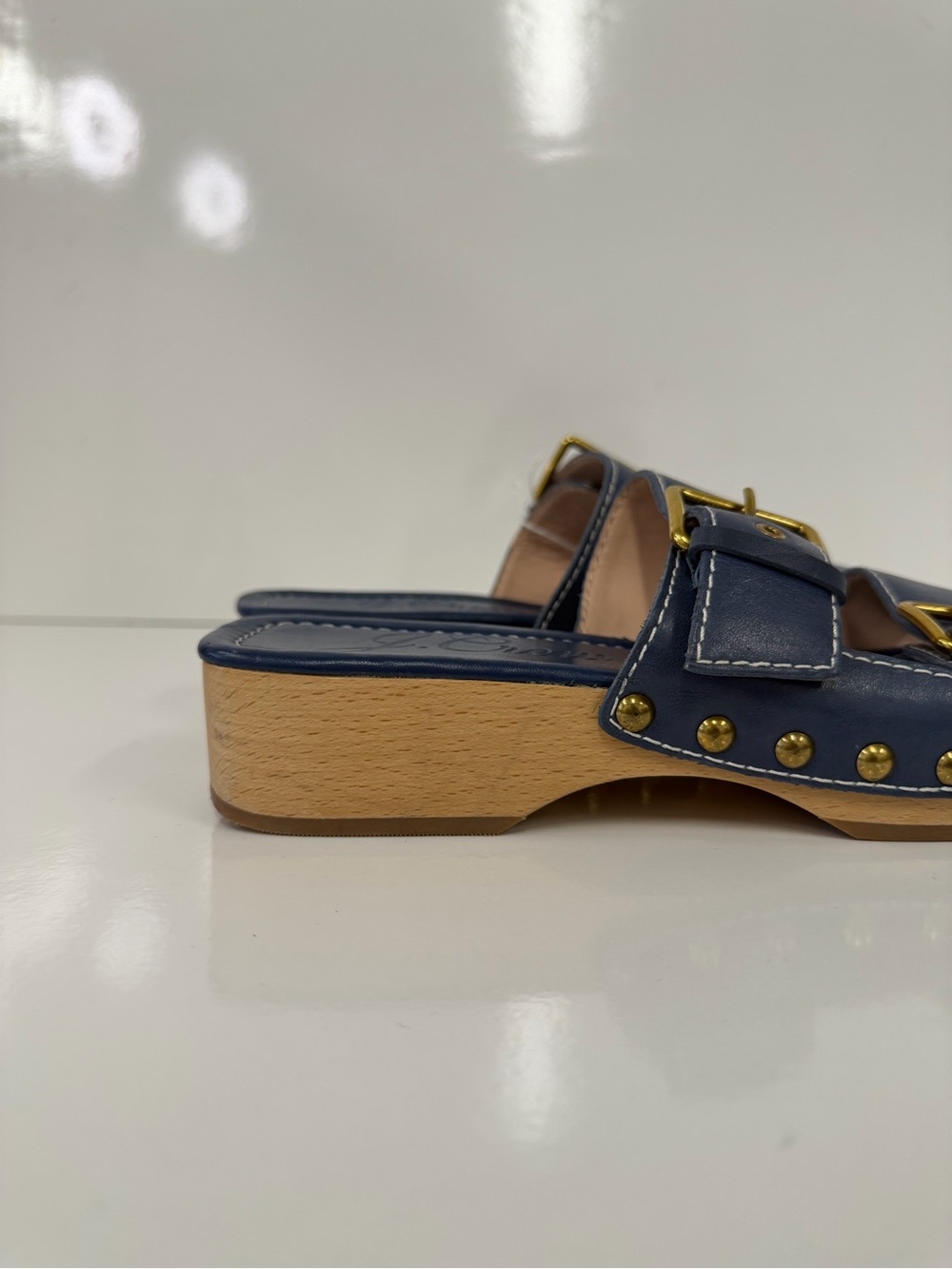 J.Crew Women’s Double Buckle Slide Sandals - Navy Blue Gold Hardware. Size: 7.5 - Picture 7 of 7